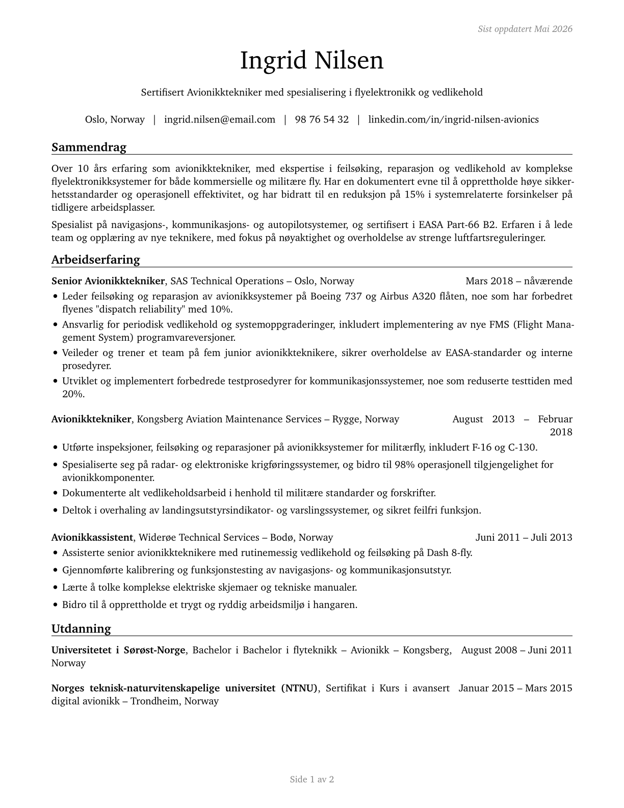 Avionics Technicians CV in Norwegian_bokmal — page 1