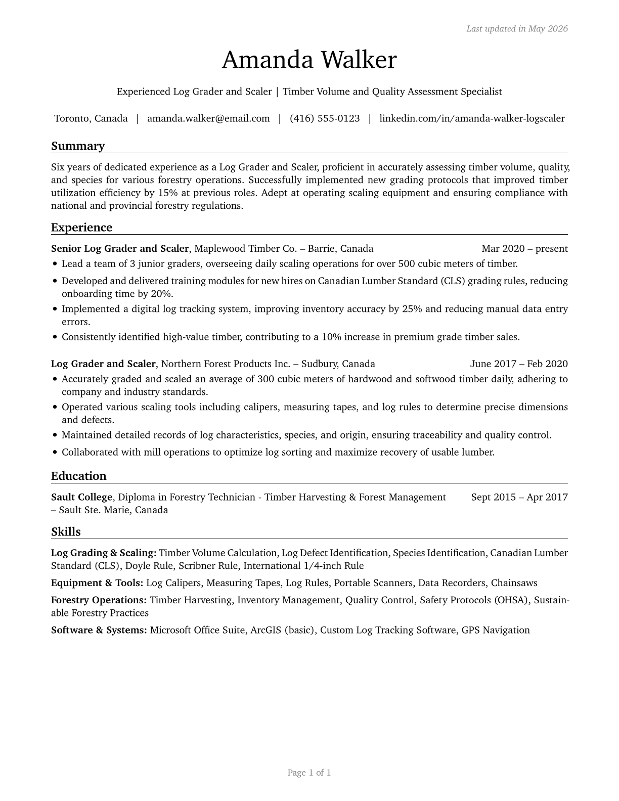 Log Graders and Scalers CV in English — page 1
