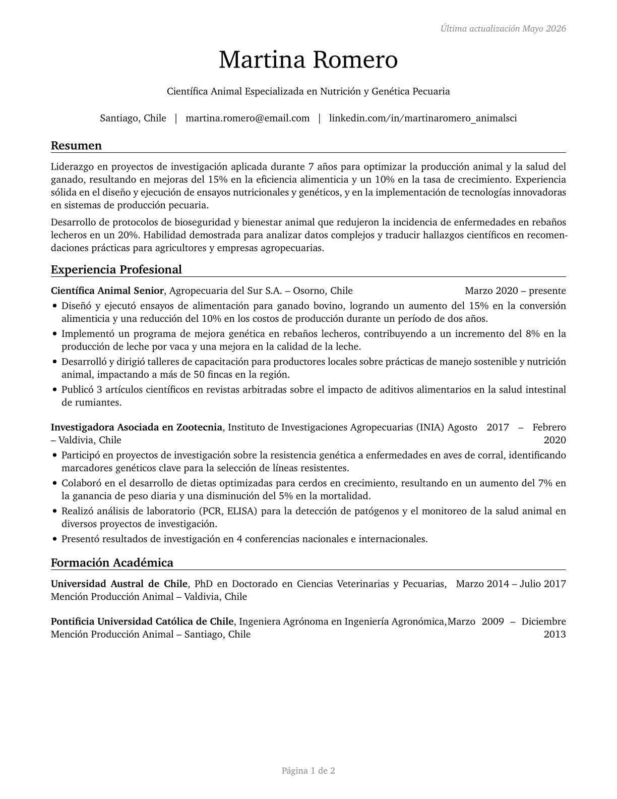 Animal Scientists CV in Spanish — page 1
