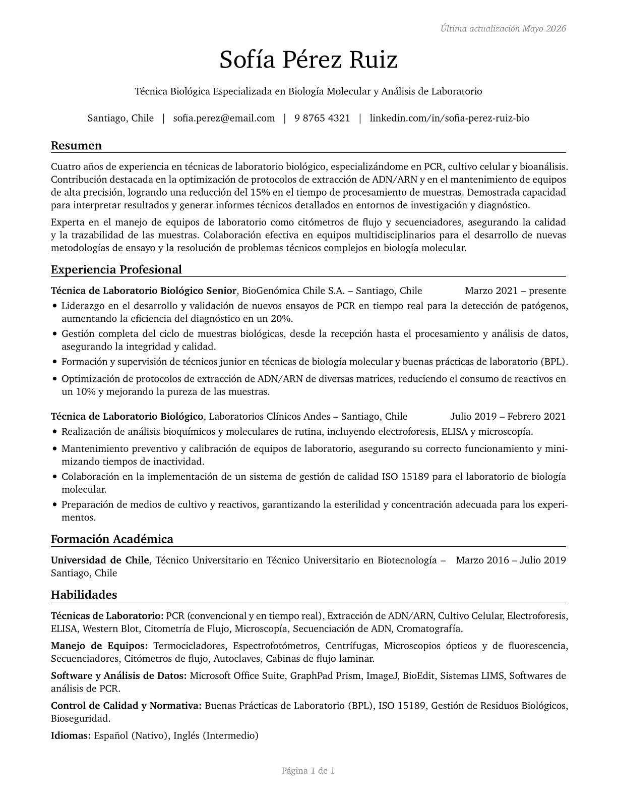 Biological Technicians CV in Spanish — page 1