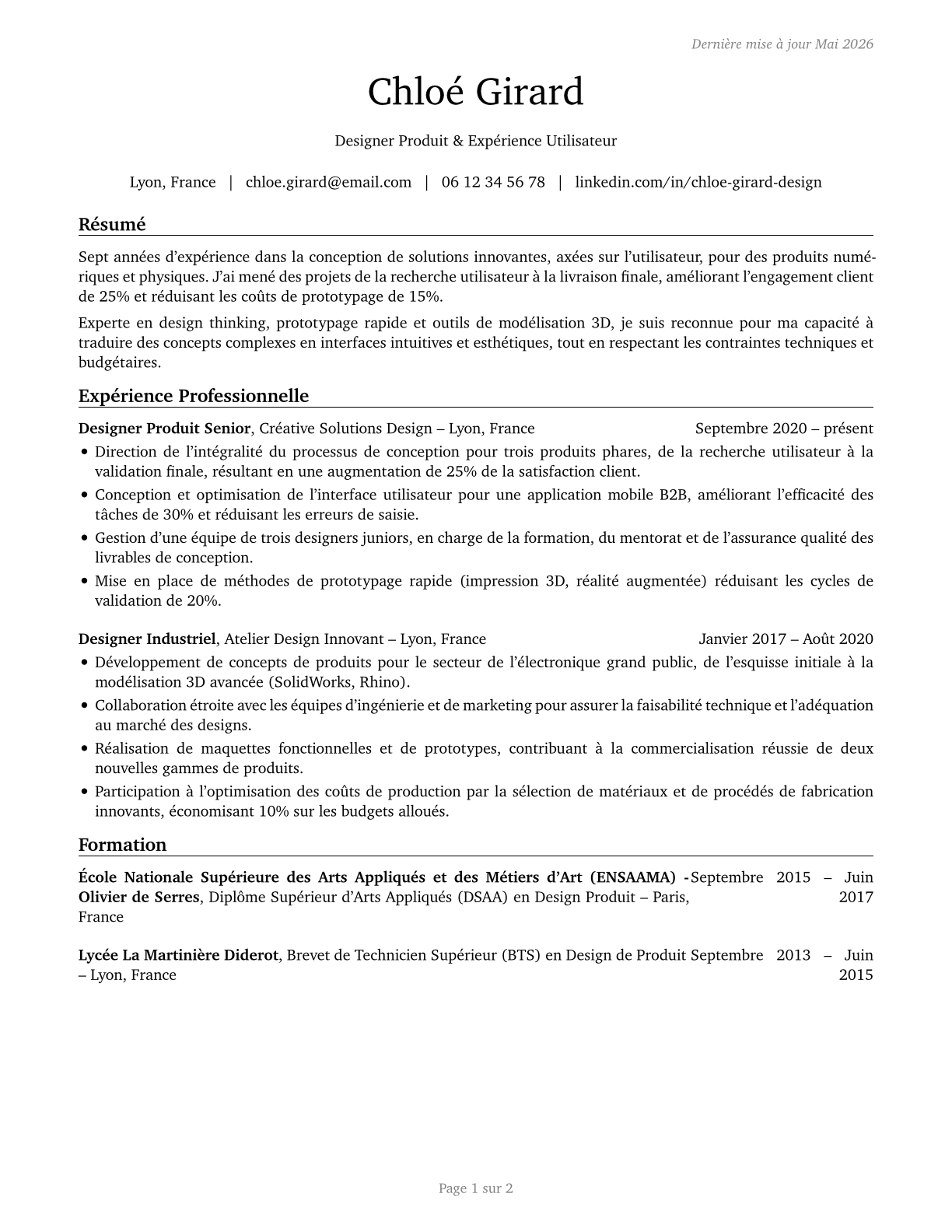 Designers, All Other CV in French — page 1