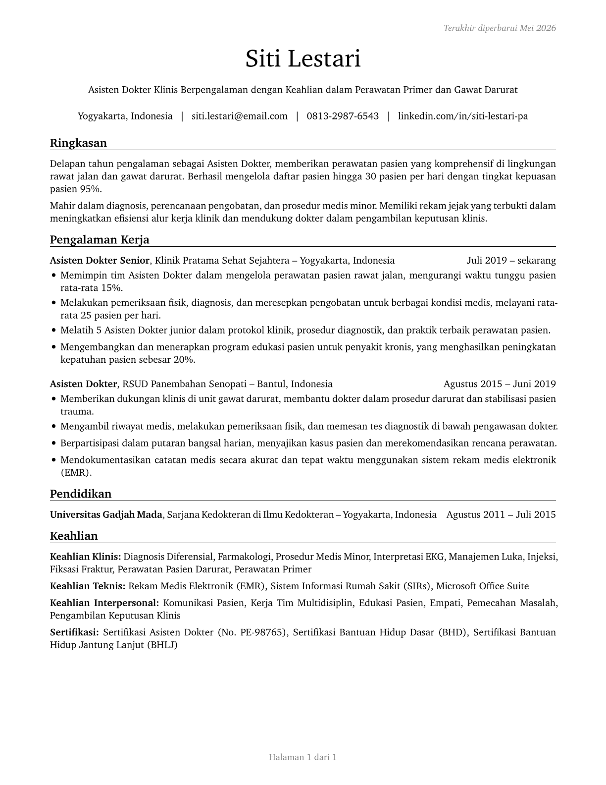 Physician Assistants CV in Indonesian — page 1