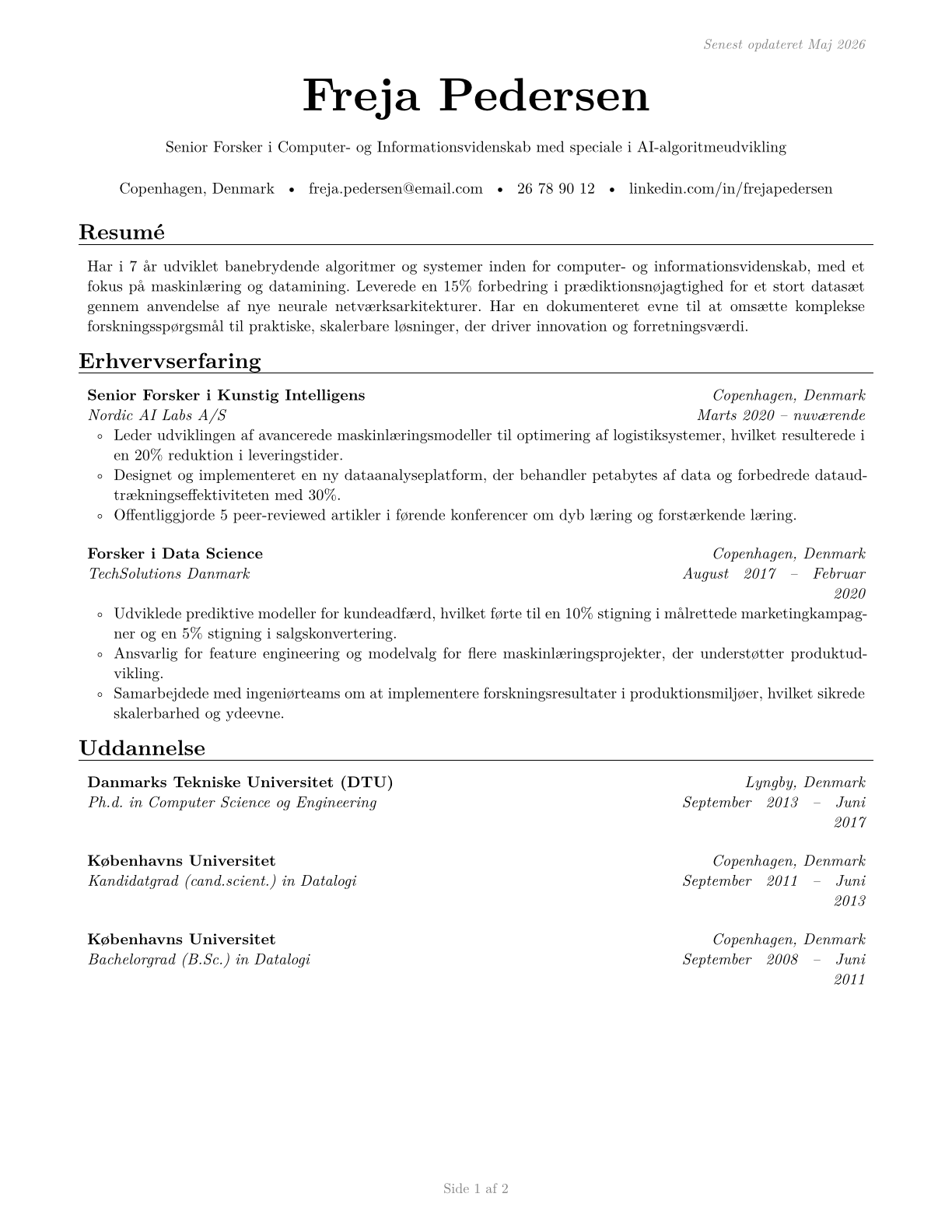 Computer and Information Research Scientists CV in Danish — page 1