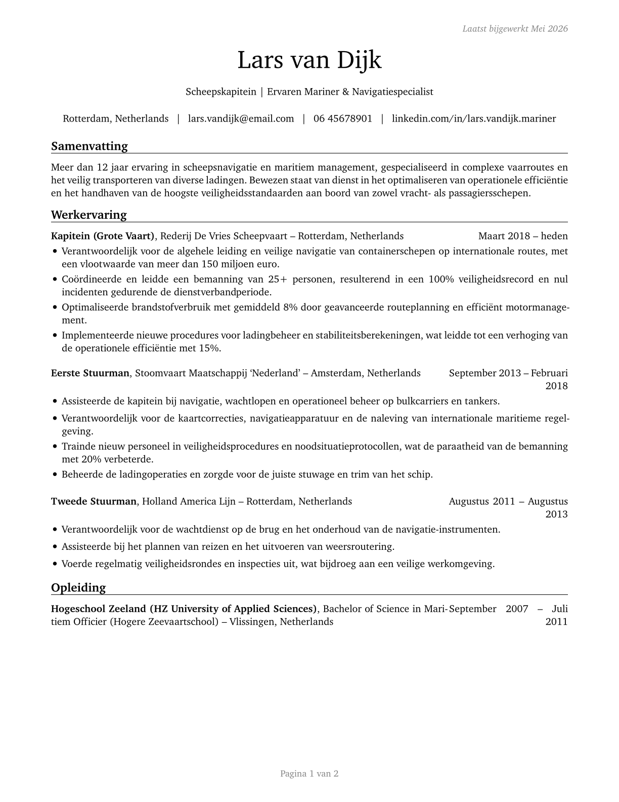 Captains, Mates, and Pilots of Water Vessels CV in Dutch — page 1