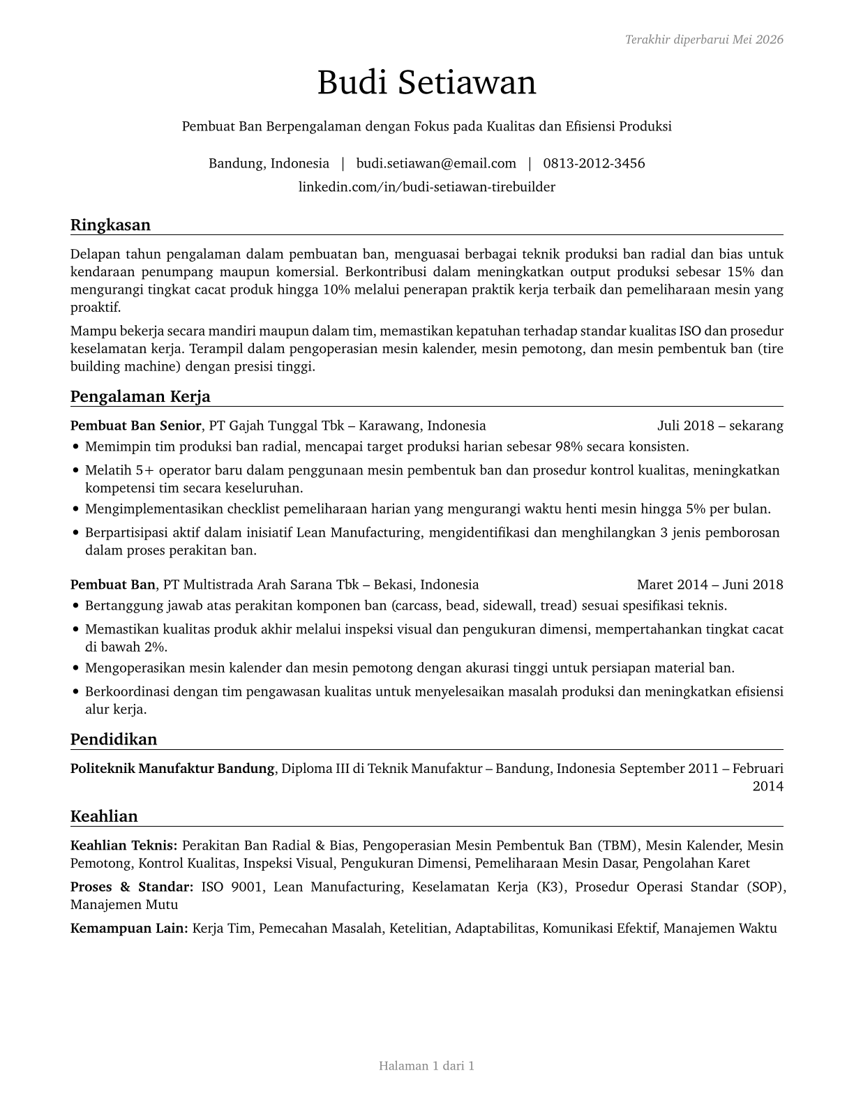 Tire Builders CV in Indonesian — page 1