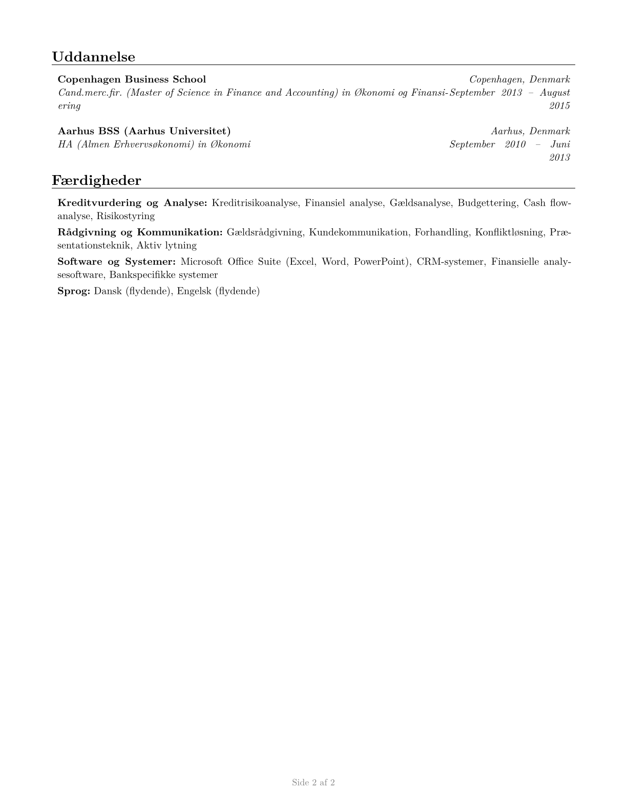 Credit Counselors CV in Danish — page 2
