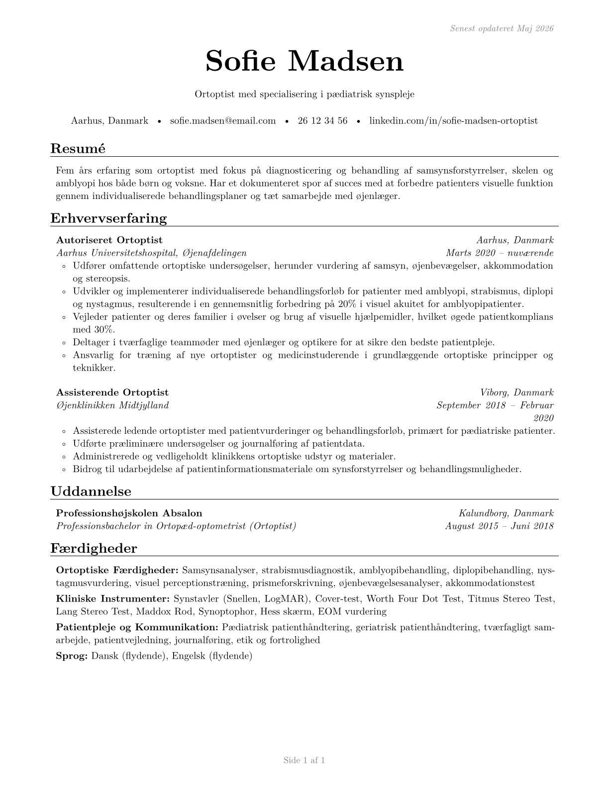 Orthoptists CV in Danish — page 1
