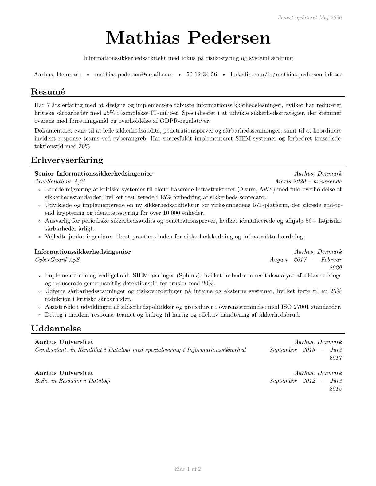 Information Security Engineers CV in Danish — page 1