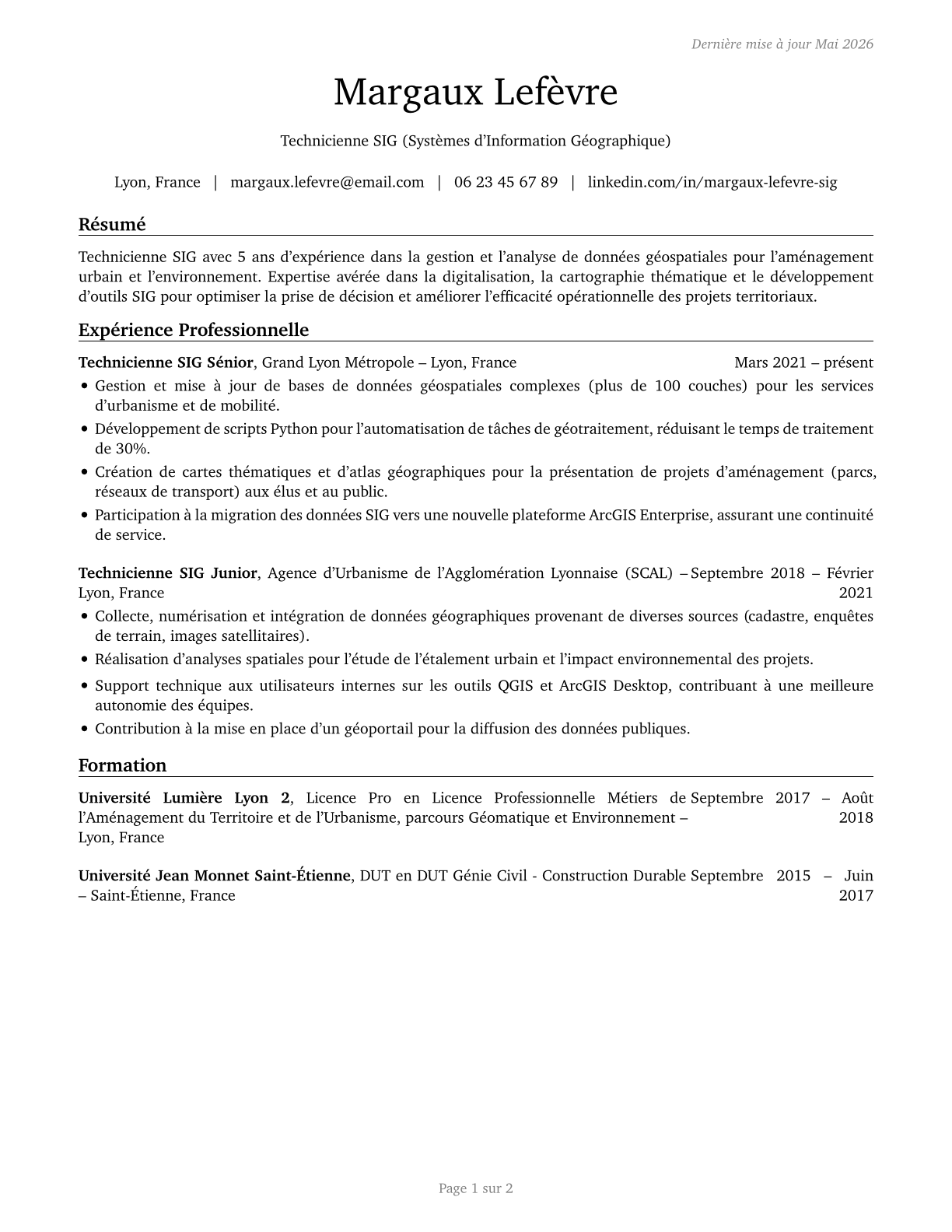 Geographic Information Systems Technologists and Technicians CV in French — page 1