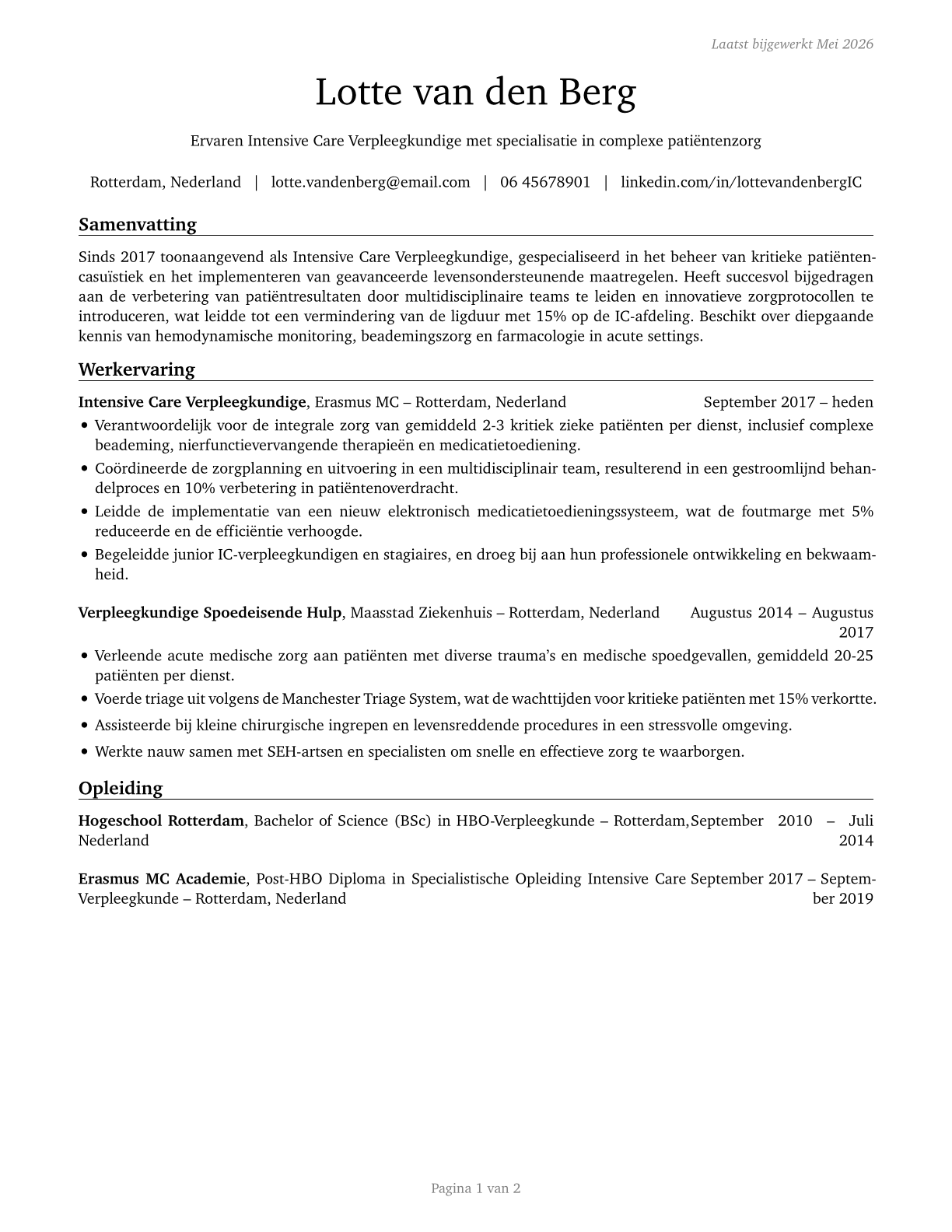 Critical Care Nurses CV in Dutch — page 1