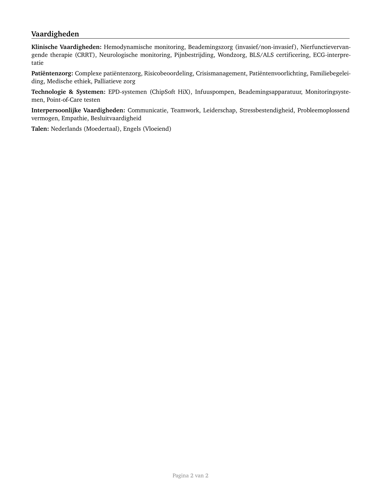 Critical Care Nurses CV in Dutch — page 2
