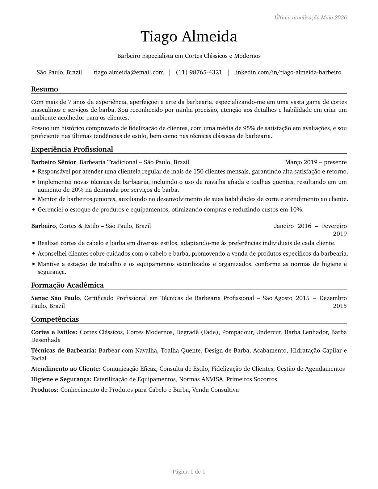 Barbers CV in Portuguese — page 1