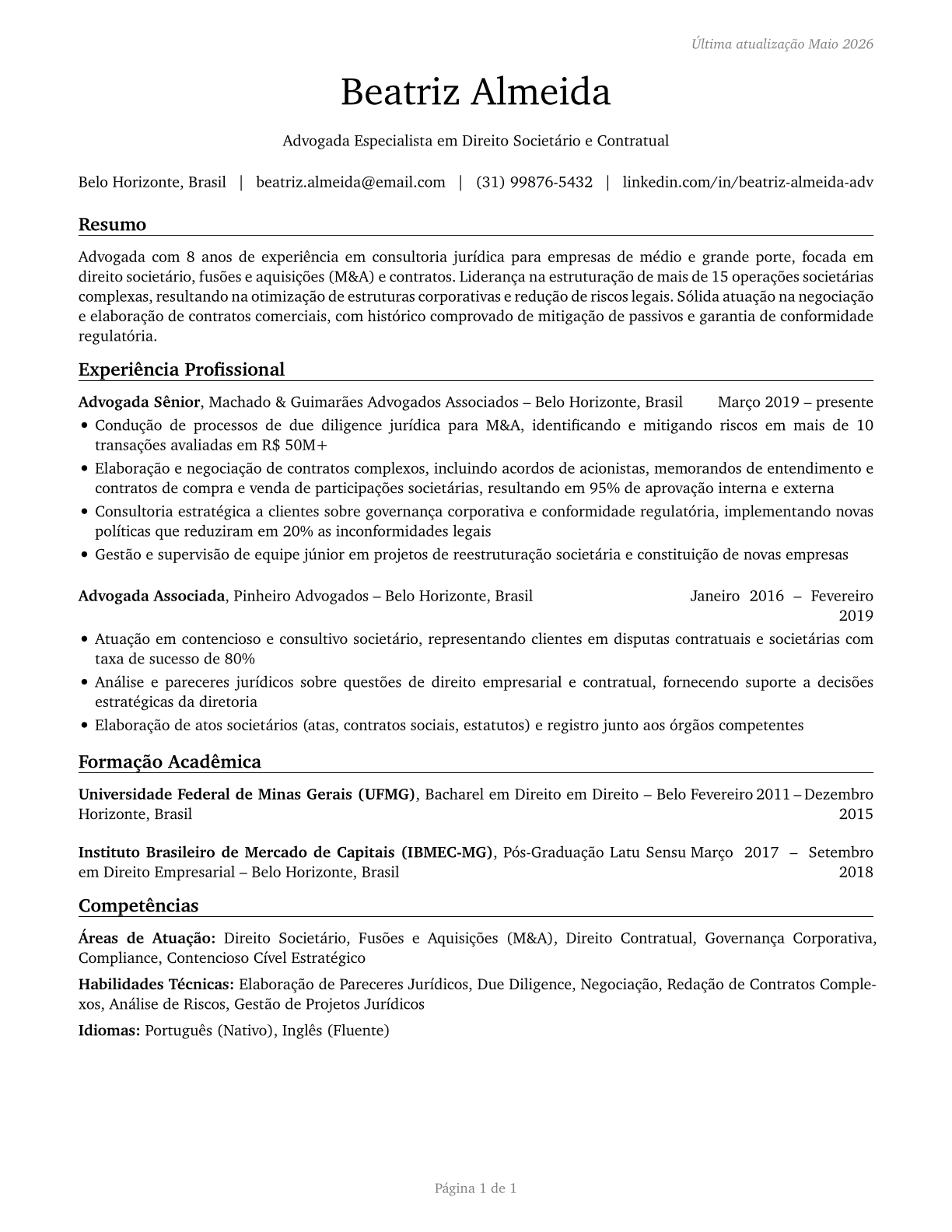 Lawyers CV in Portuguese — page 1
