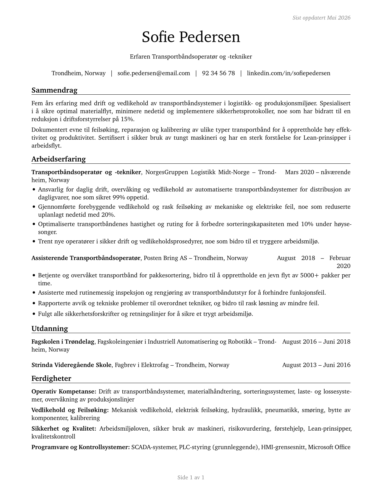 Conveyor Operators and Tenders CV in Norwegian_bokmal — page 1
