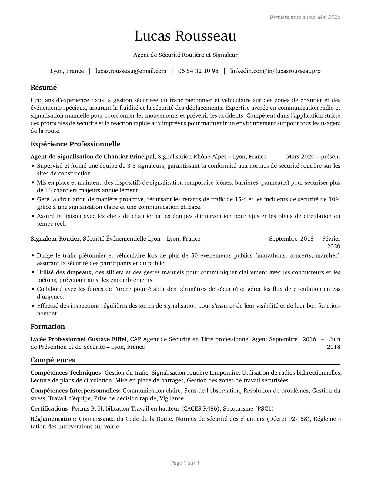 Crossing Guards and Flaggers CV in French — page 1