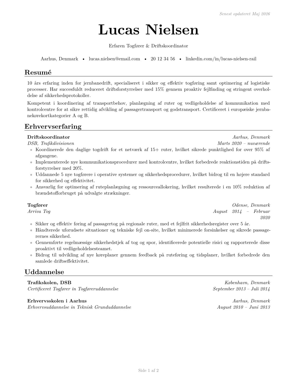 Rail Transportation Workers, All Other CV in Danish — page 1