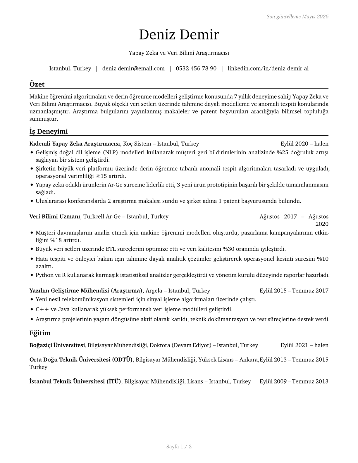 Computer and Information Research Scientists CV in Turkish — page 1
