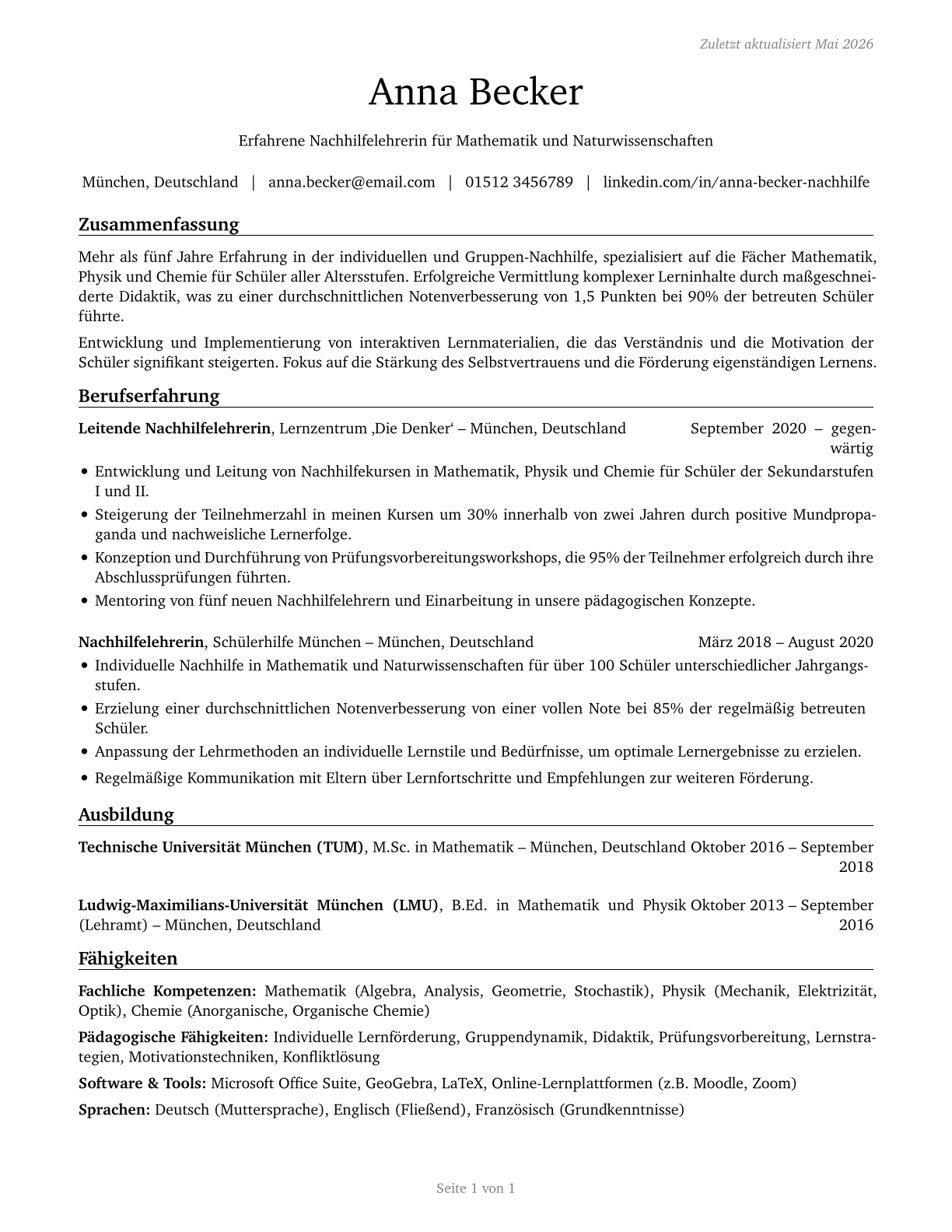 Tutors CV in German — page 1