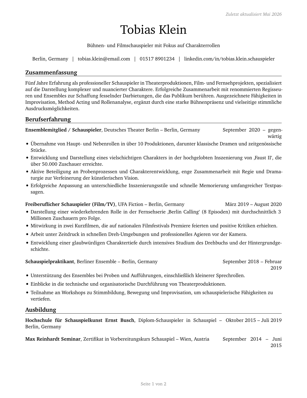 Actors CV in German — page 1