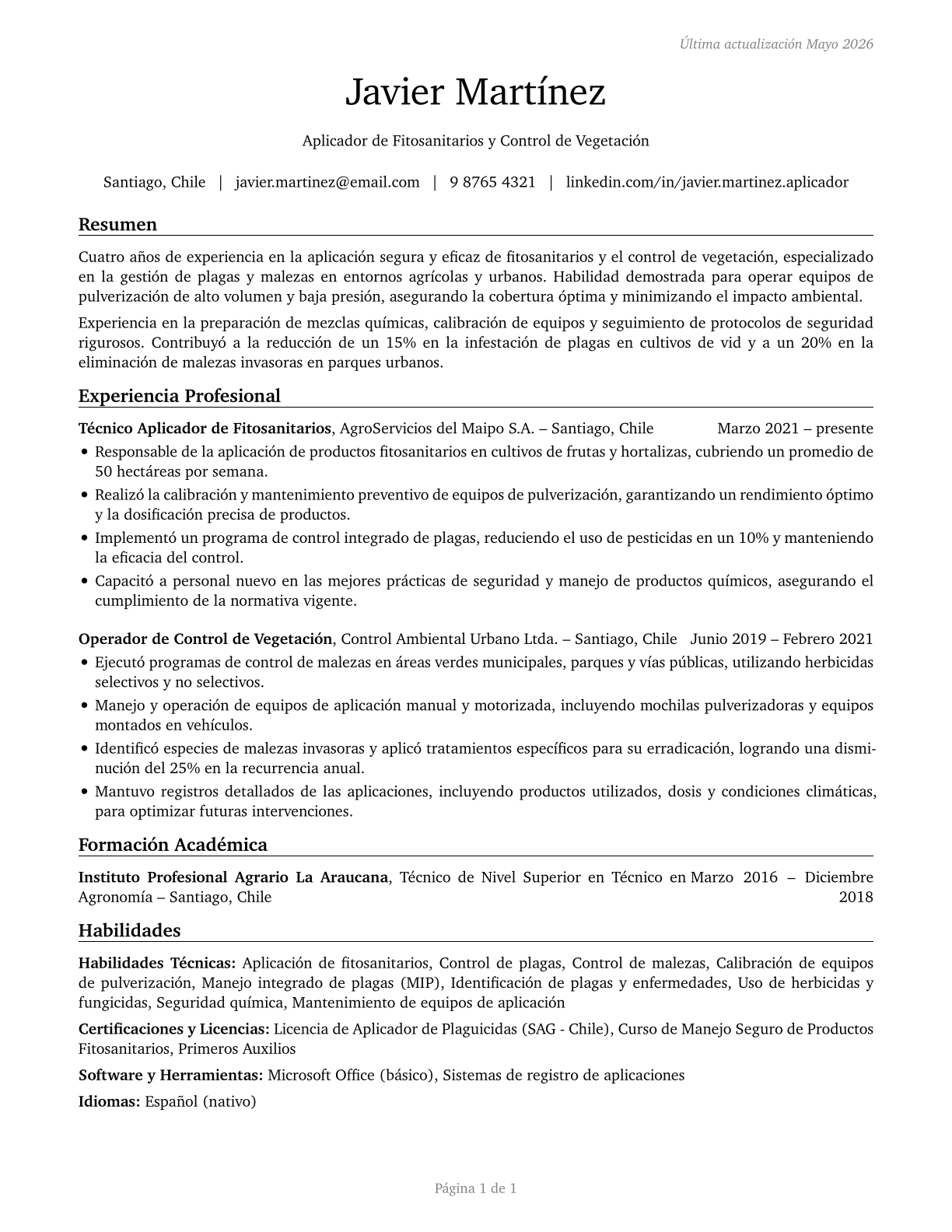 Pesticide Handlers, Sprayers, and Applicators, Vegetation CV in Spanish — page 1