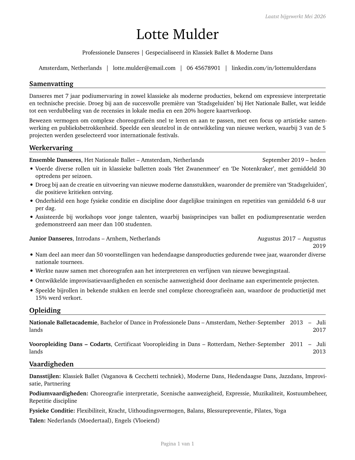Dancers CV in Dutch — page 1