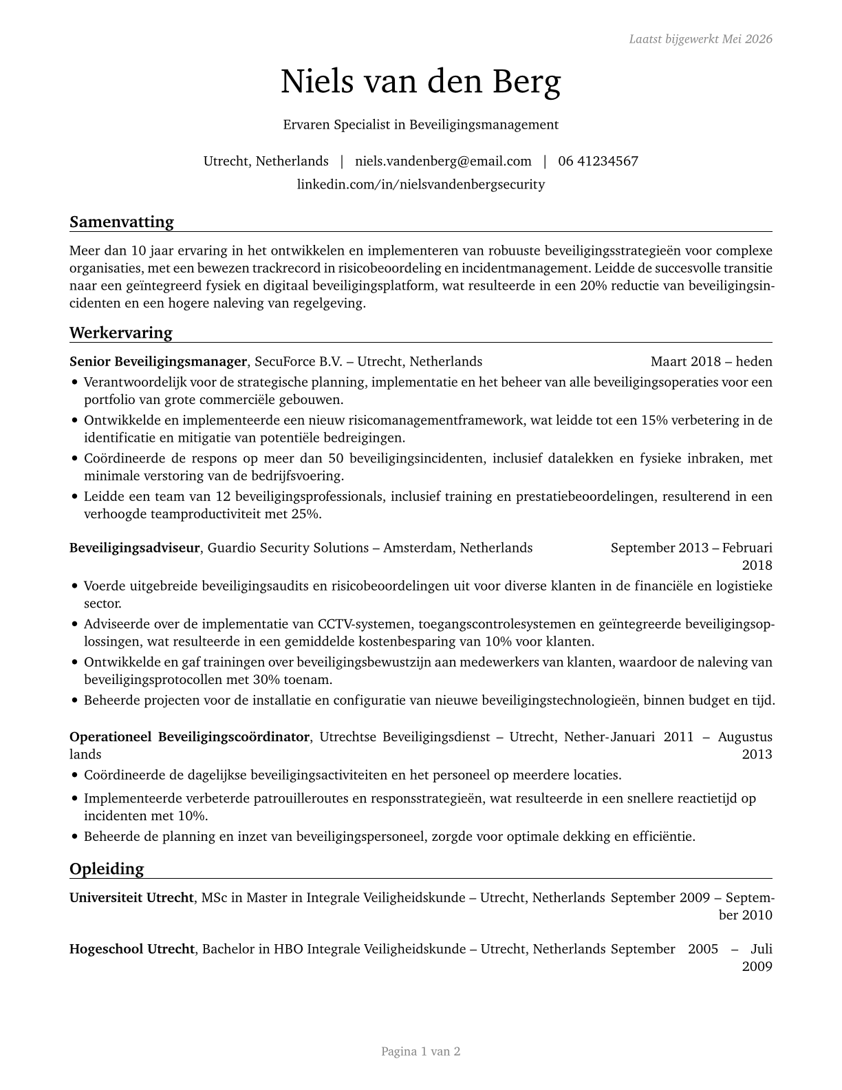Security Management Specialists CV in Dutch — page 1