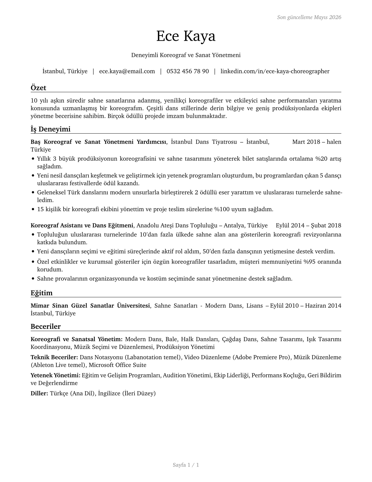 Choreographers CV in Turkish — page 1