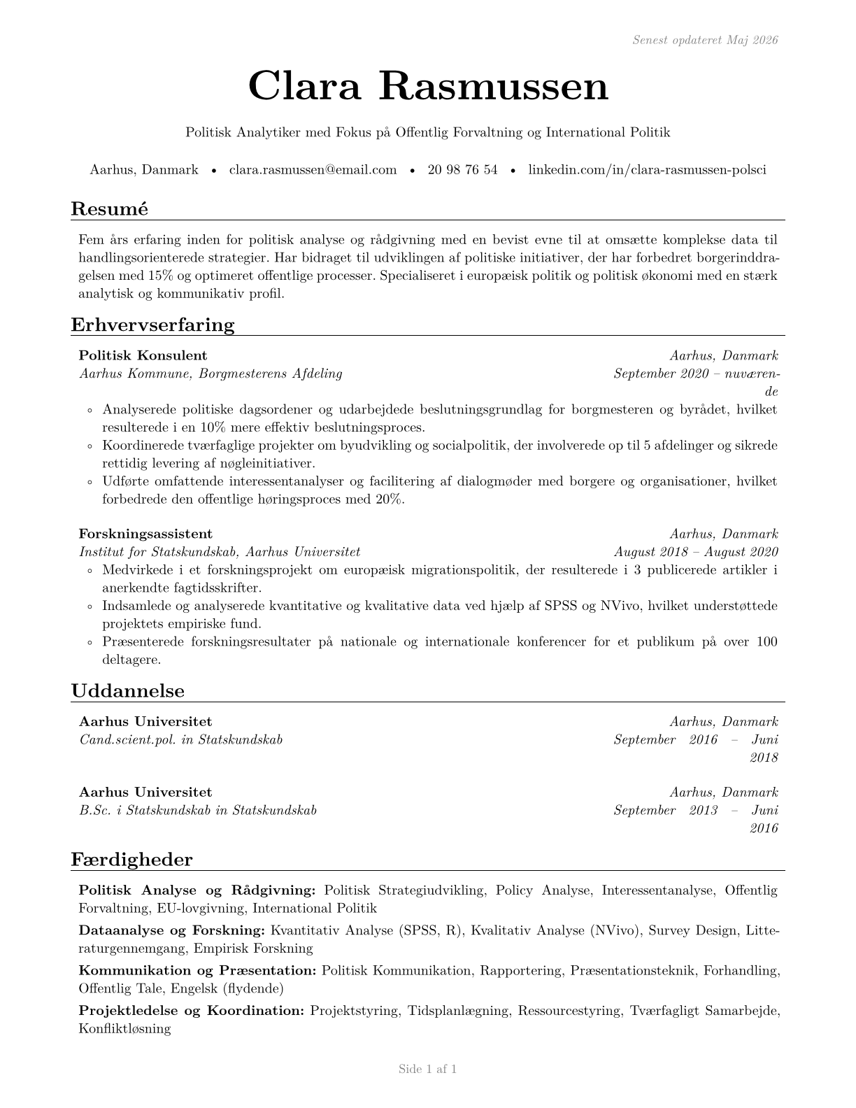 Political Scientists CV in Danish — page 1