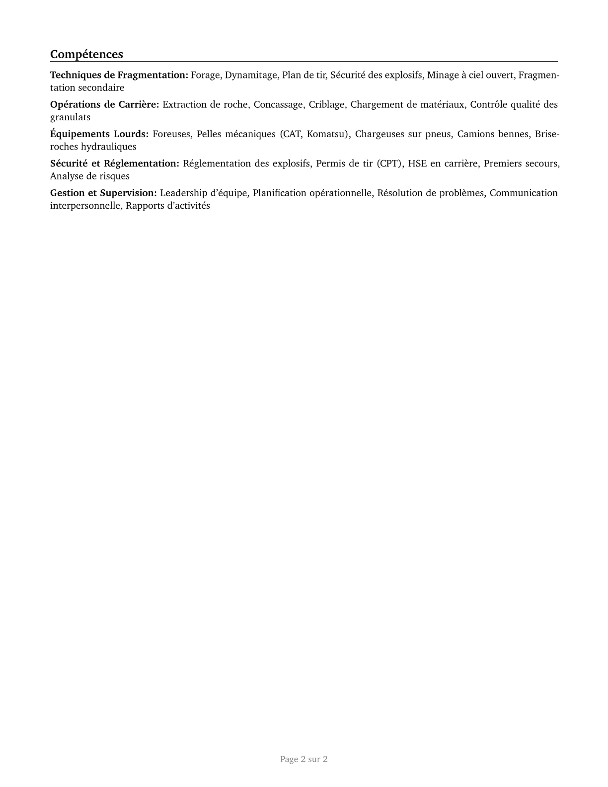 Rock Splitters, Quarry CV in French — page 2