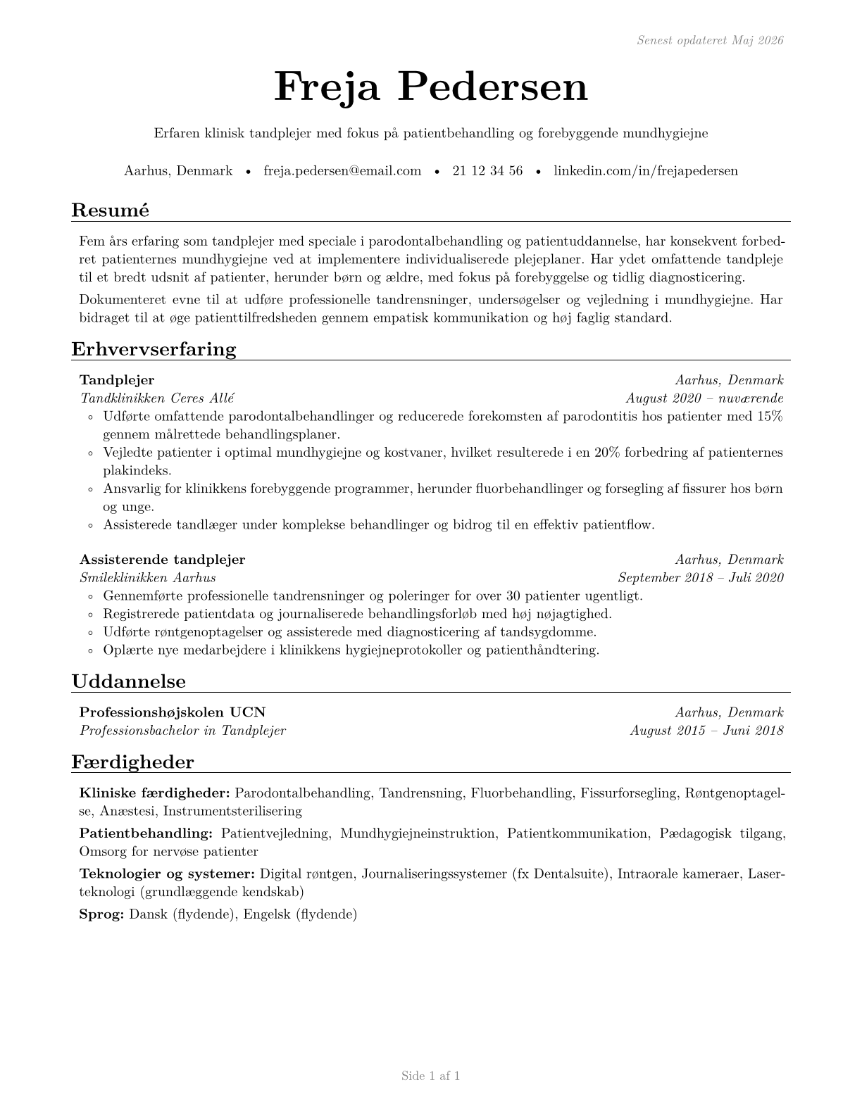 Dental Hygienists CV in Danish — page 1