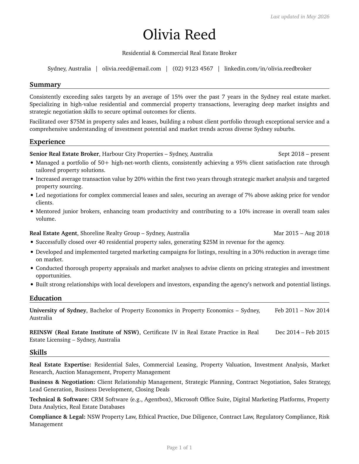 Real Estate Brokers CV in English — page 1