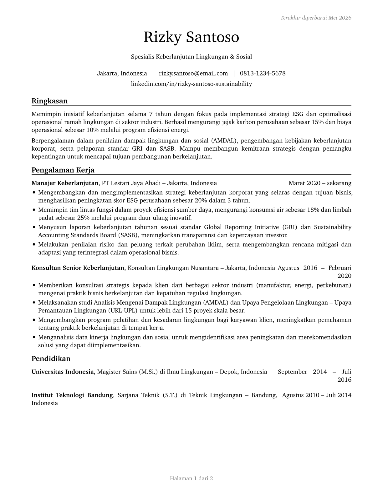 Sustainability Specialists CV in Indonesian — page 1