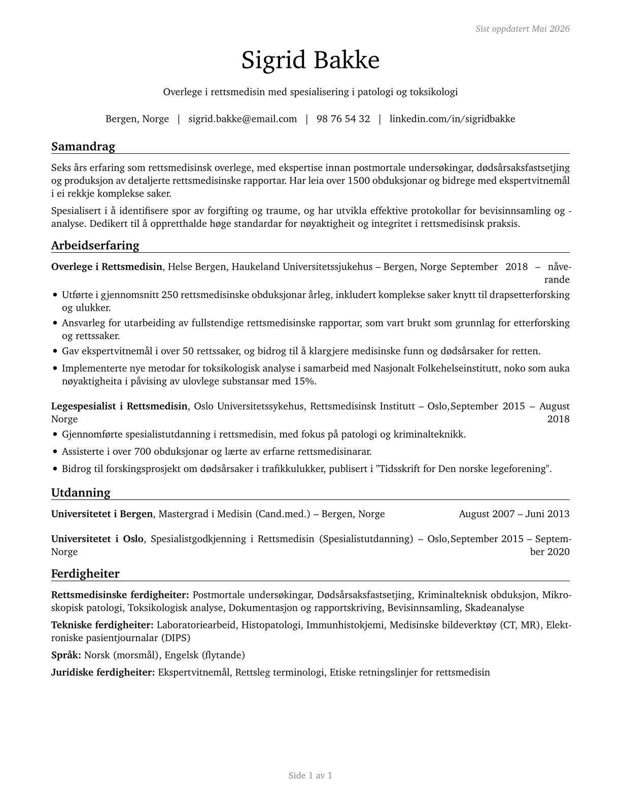 Coroners CV in Norwegian_nynorsk — page 1