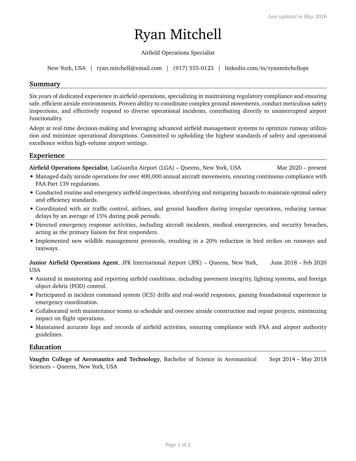 Airfield Operations Specialists CV in English — page 1