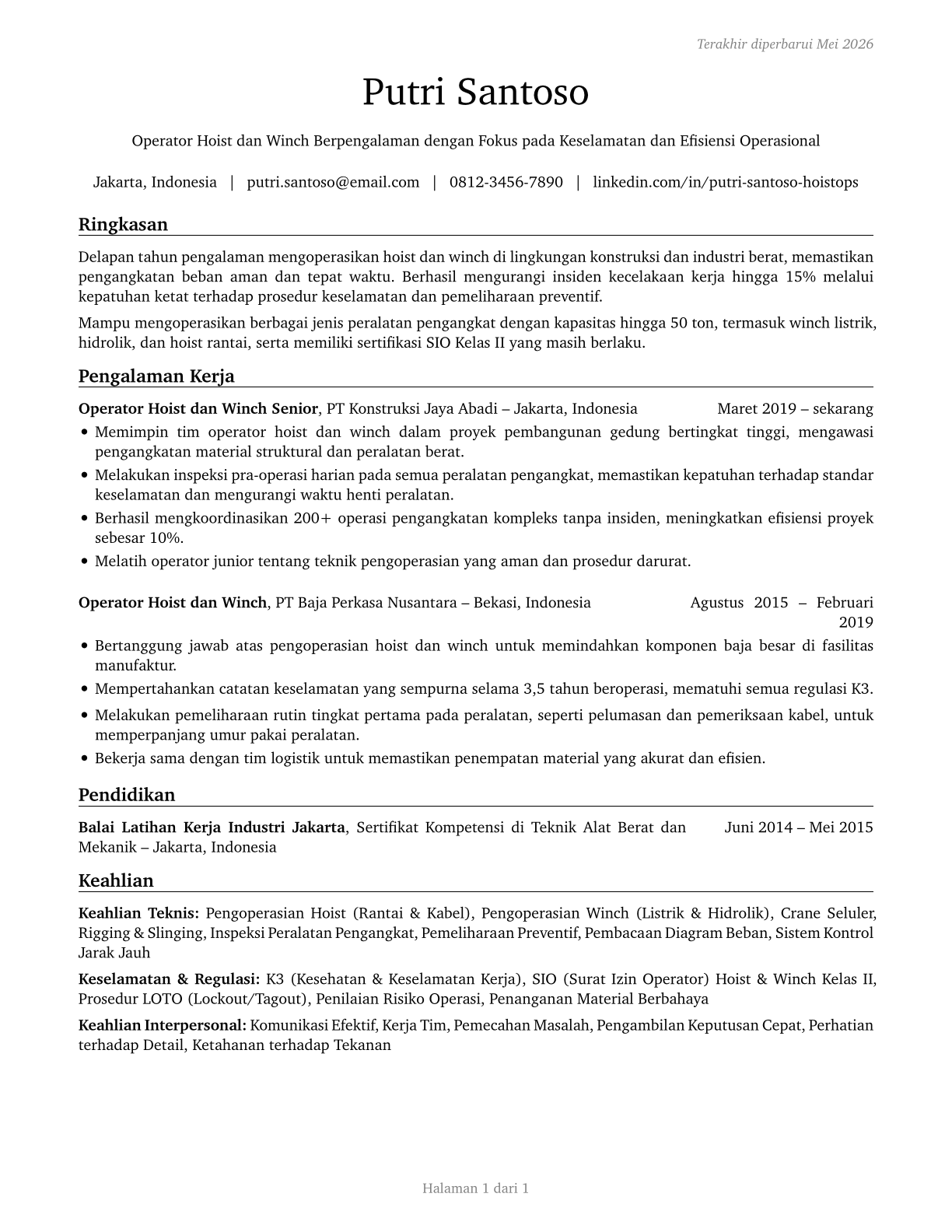 Hoist and Winch Operators CV in Indonesian — page 1