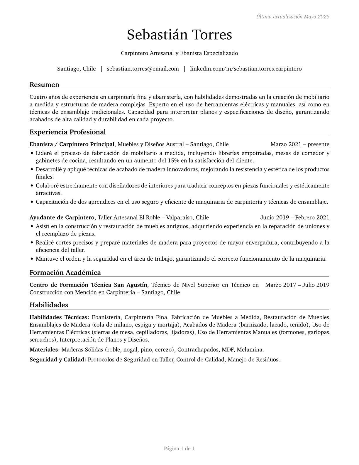 Woodworkers, All Other CV in Spanish — page 1