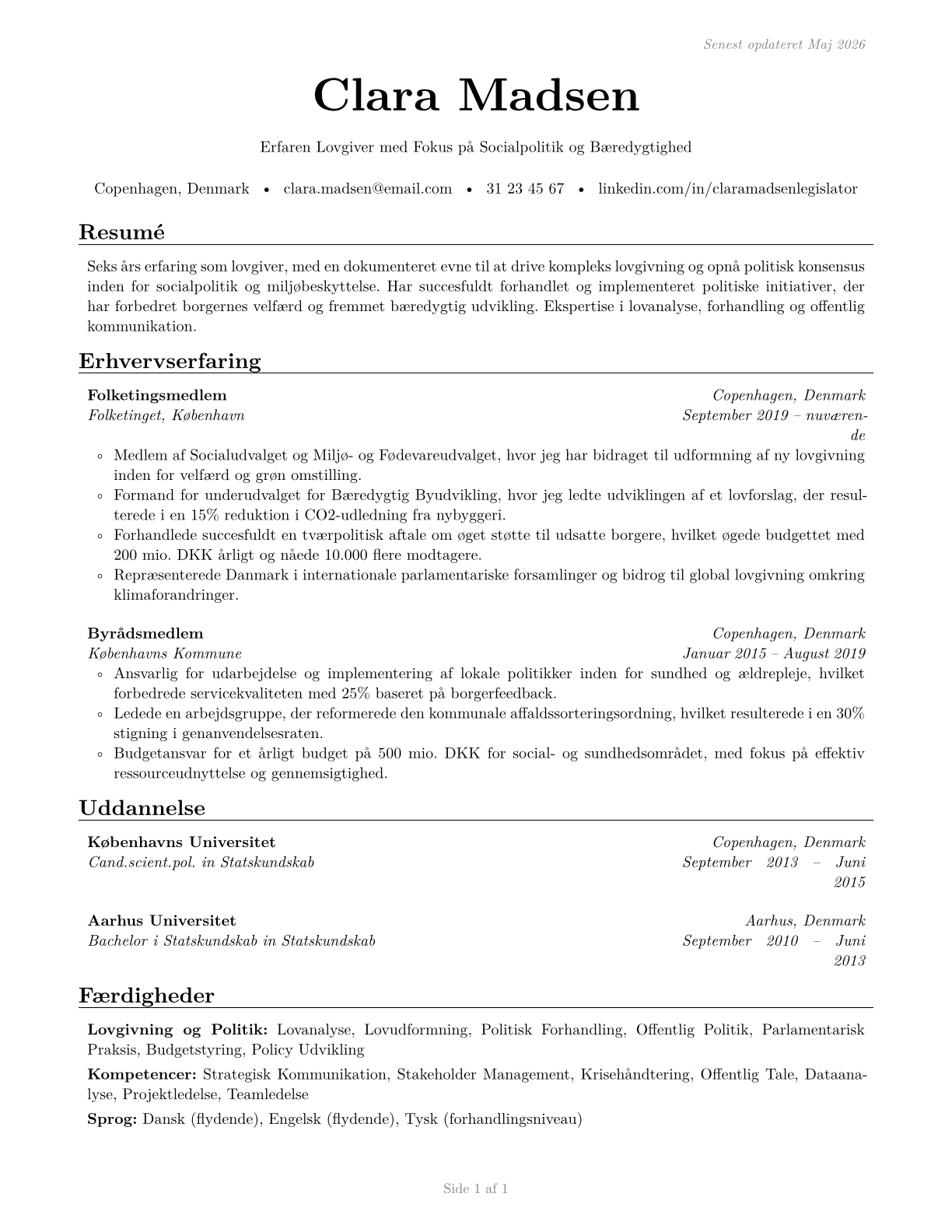 Legislators CV in Danish — page 1