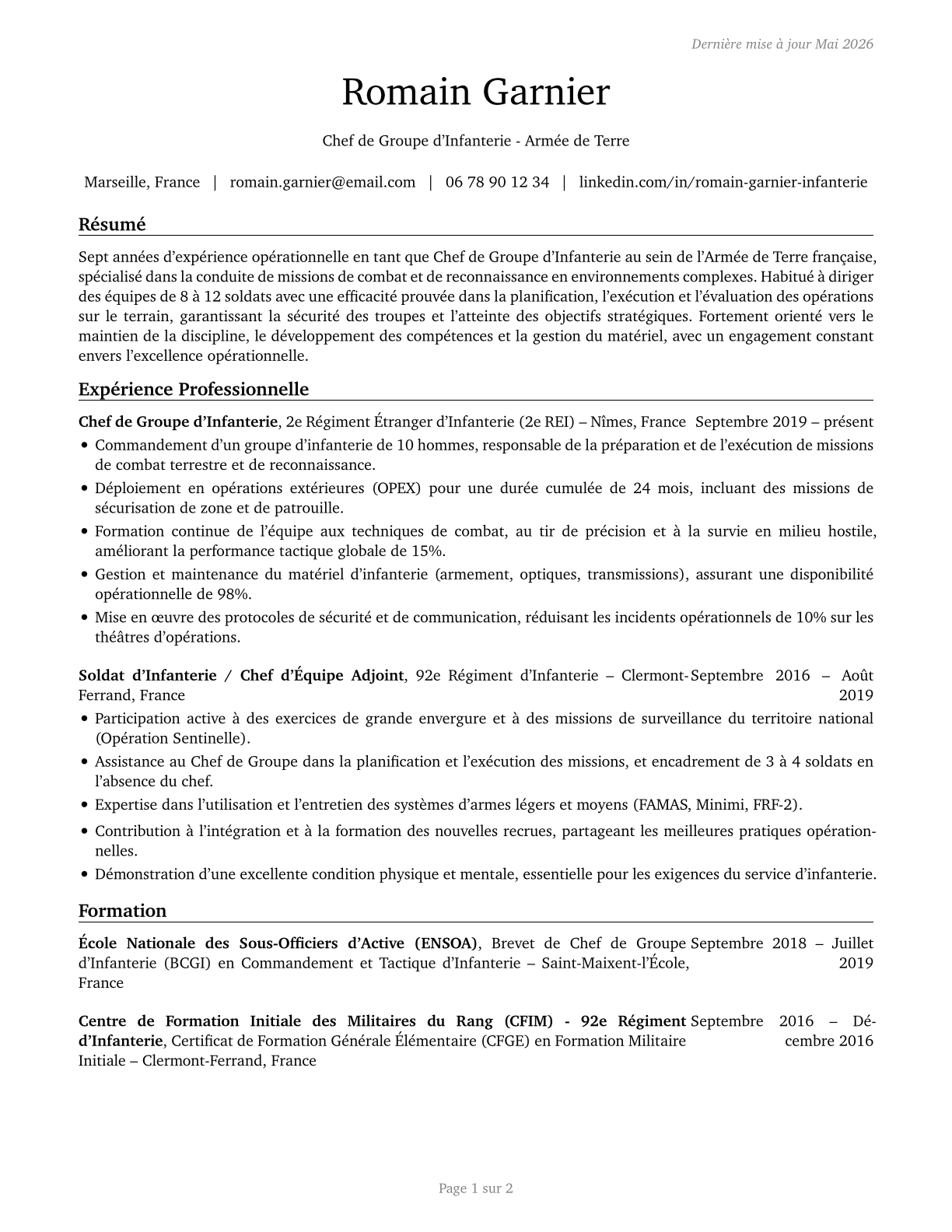 Infantry CV in French — page 1