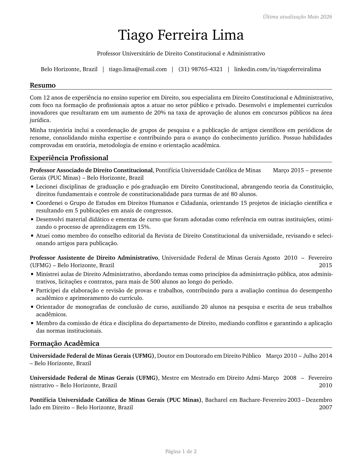 Law Teachers, Postsecondary CV in Portuguese — page 1