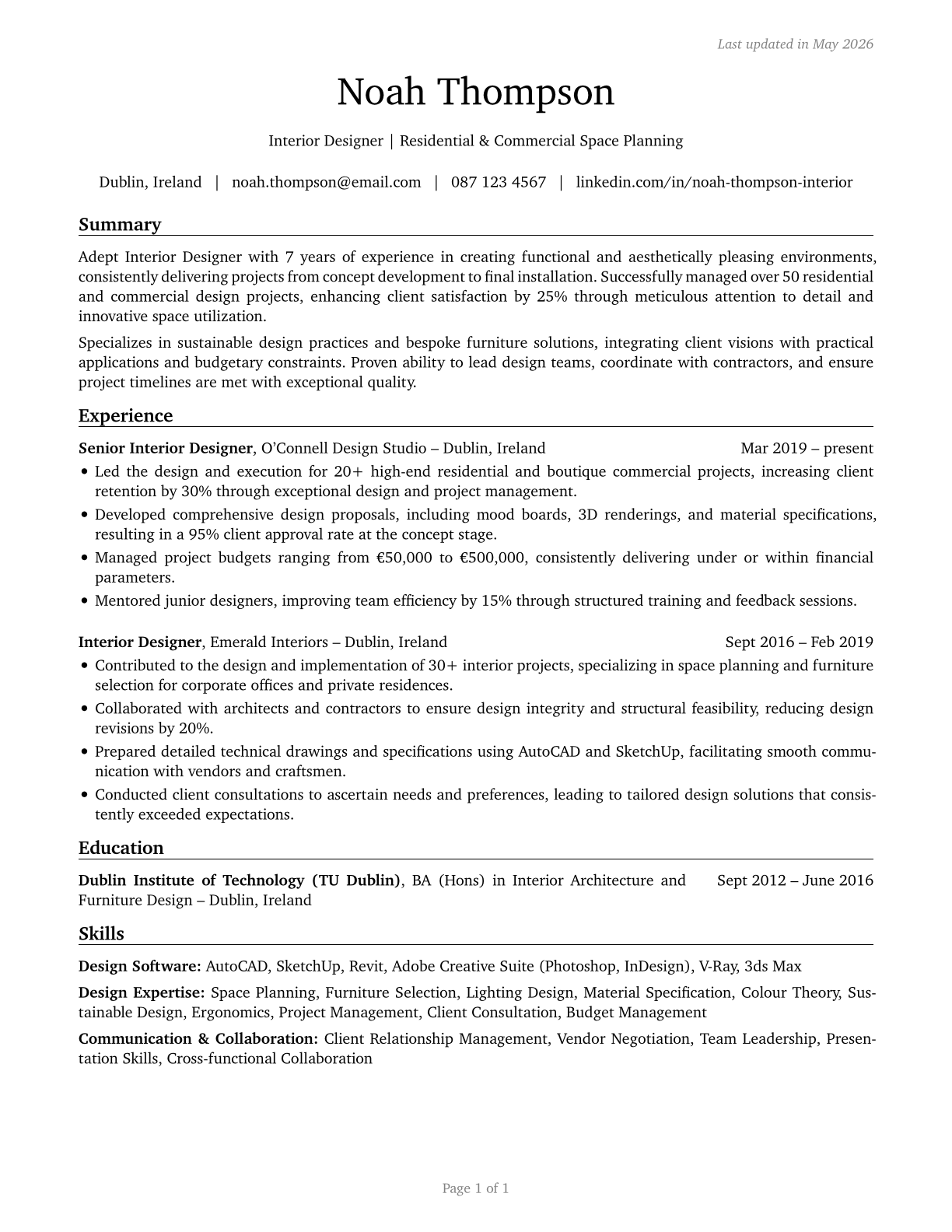 Interior Designers CV in English — page 1