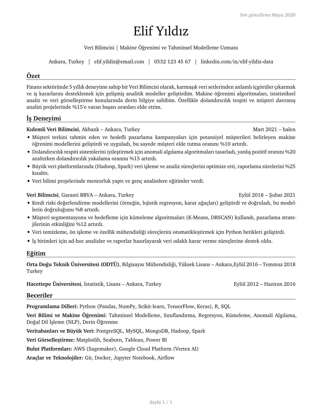 Data Scientists CV in Turkish — page 1