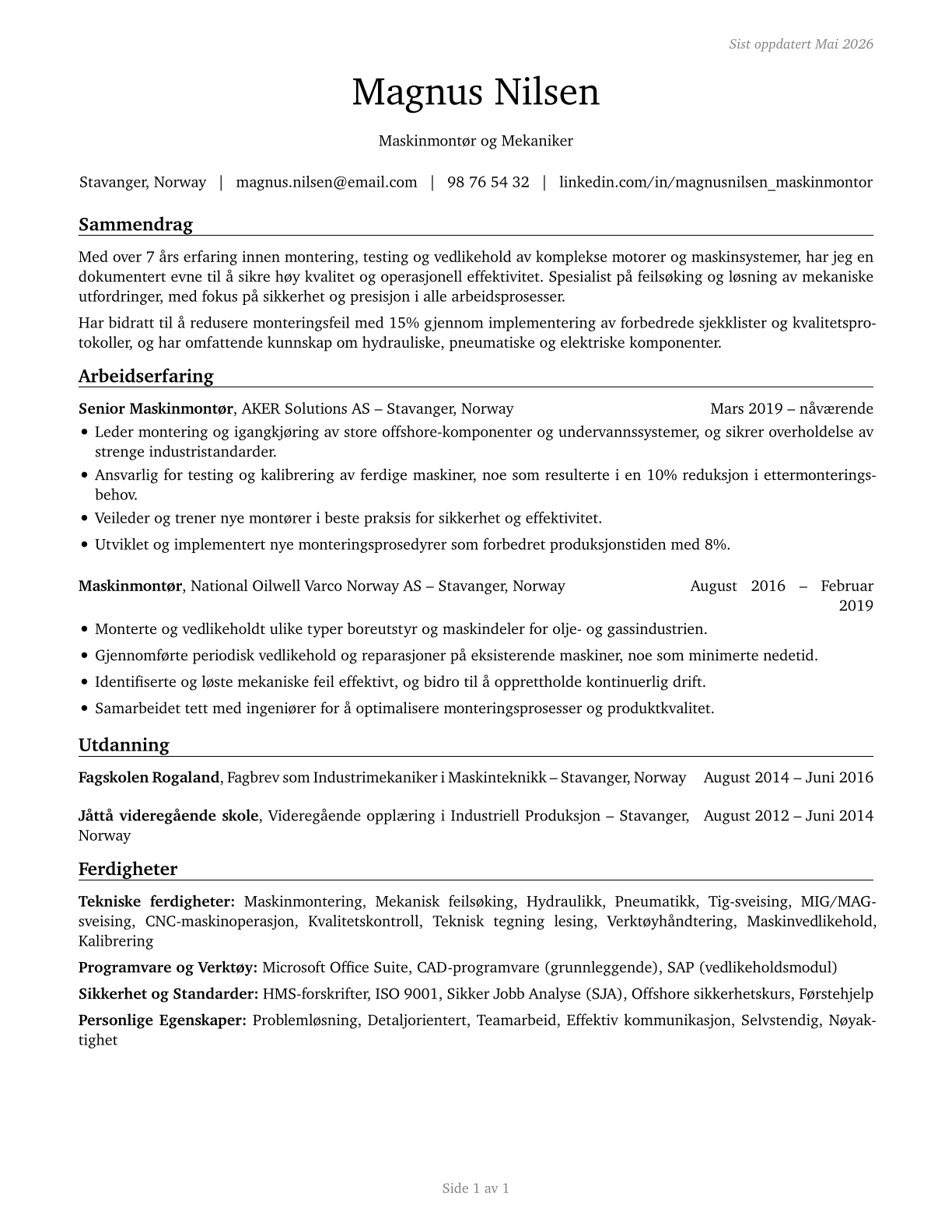 Engine and Other Machine Assemblers CV in Norwegian_bokmal — page 1