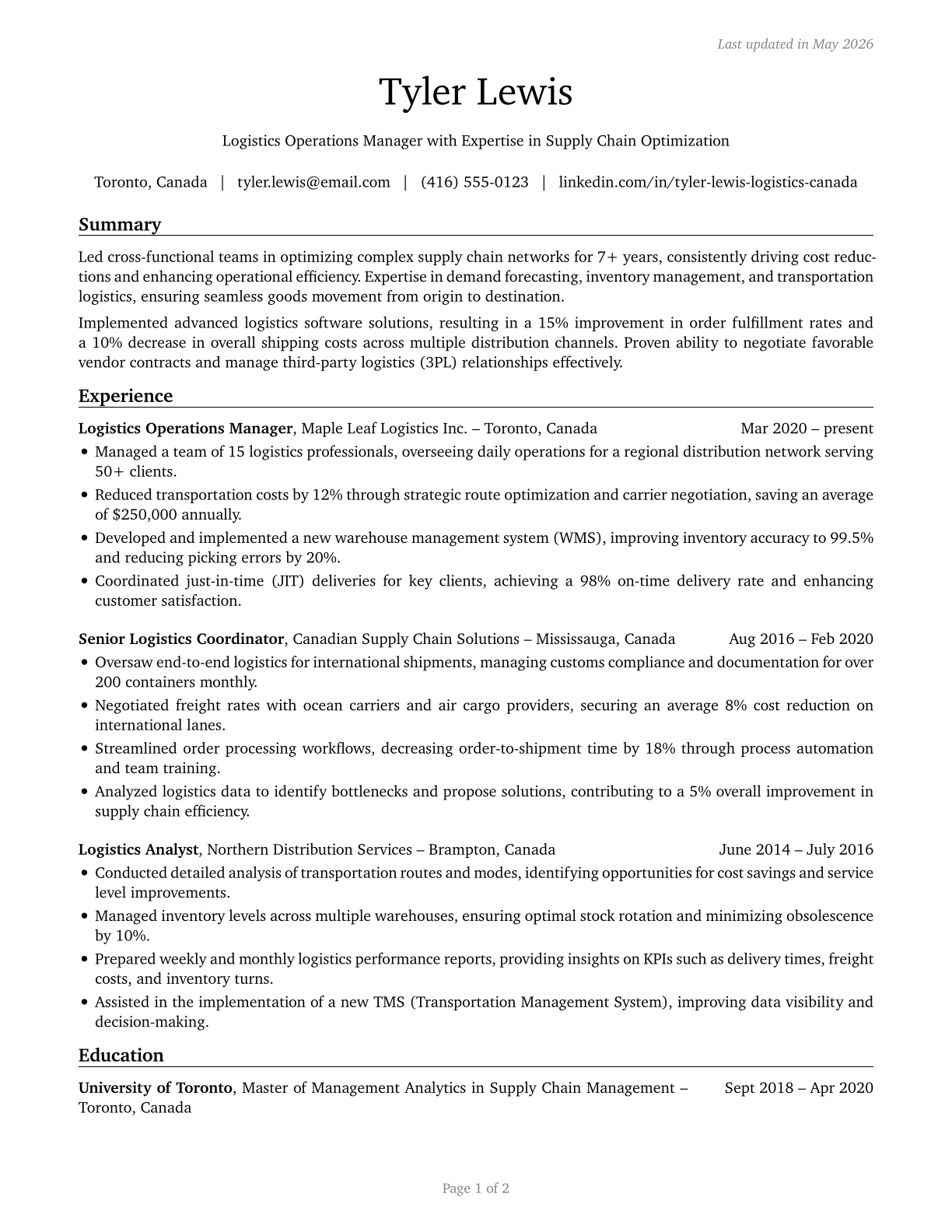 Logisticians CV in English — page 1