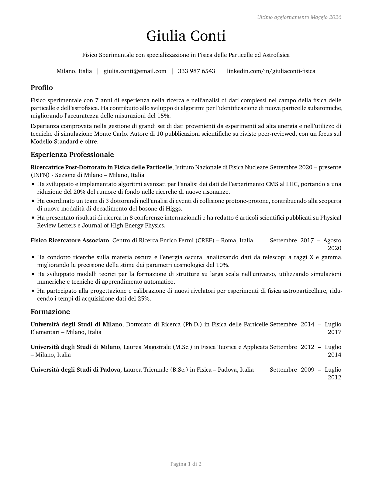 Physicists CV in Italian — page 1