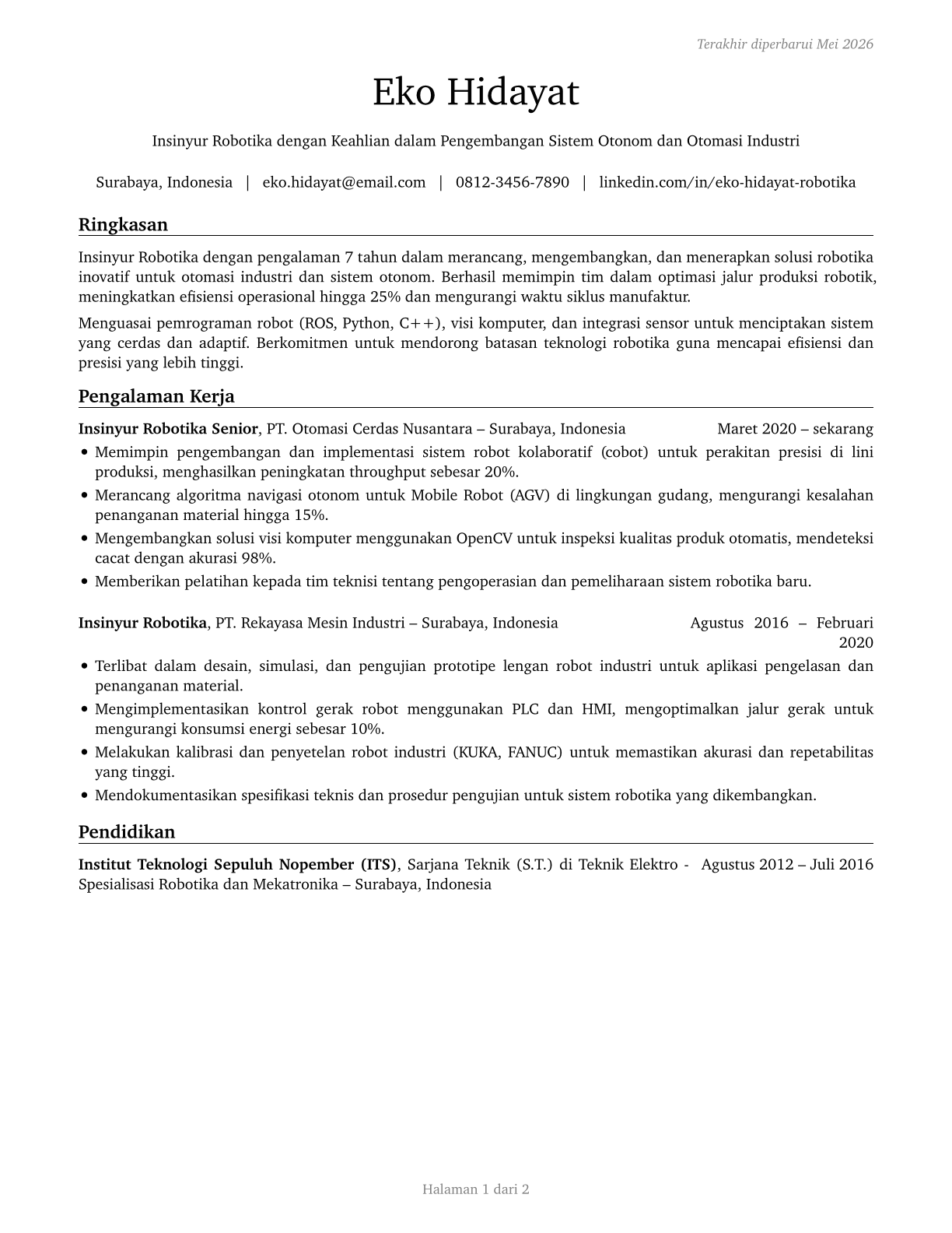 Robotics Engineers CV in Indonesian — page 1