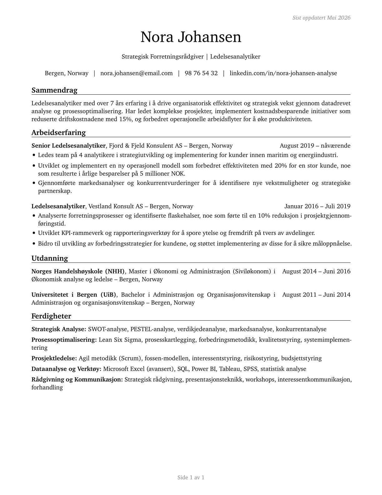 Management Analysts CV in Norwegian_bokmal — page 1
