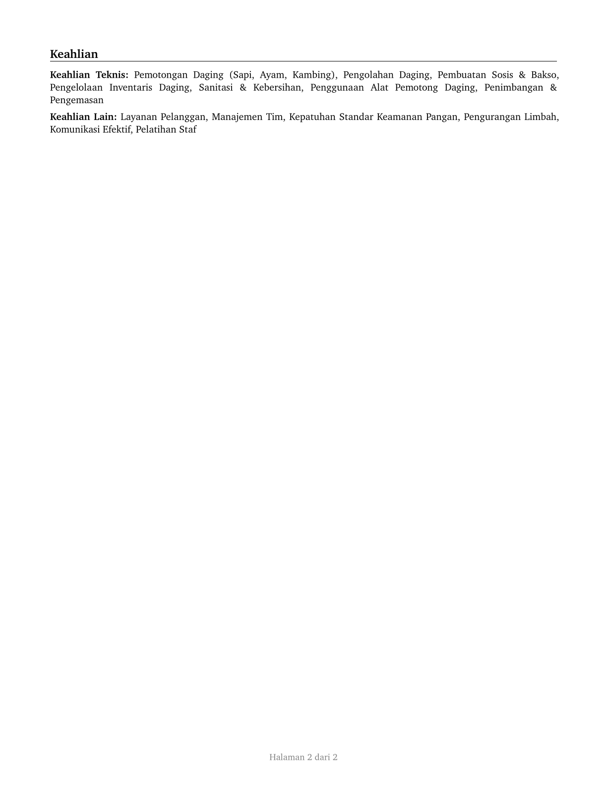 Butchers and Meat Cutters CV in Indonesian — page 2