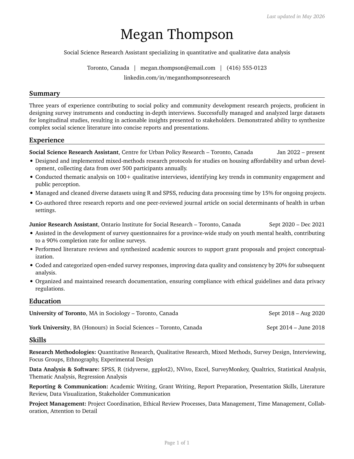 Social Science Research Assistants CV in English — page 1