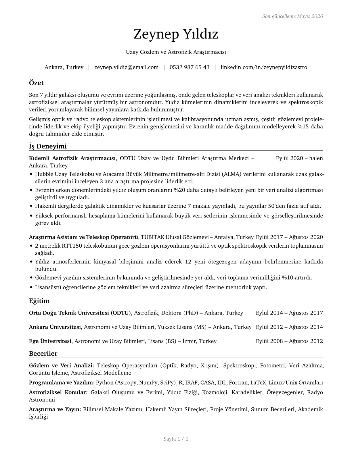 Astronomers CV in Turkish — page 1