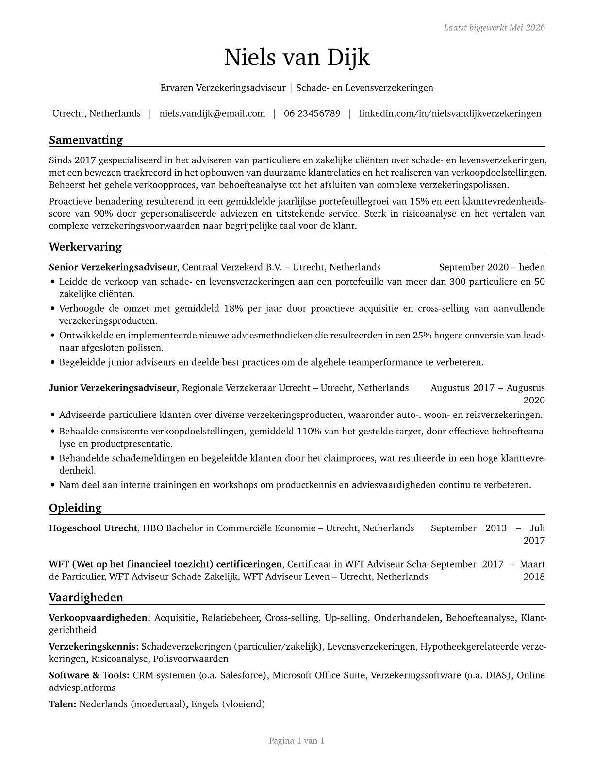 Insurance Sales Agents CV in Dutch — page 1